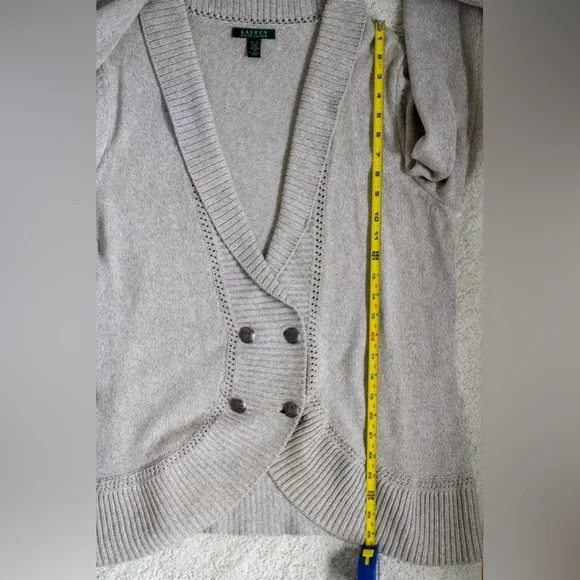 Lauren Ralph Lauren Double Breasted Shawl Collar Women’s Gray Cardigan Size L - Picture 4 of 8